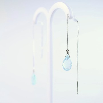 水藍漂浮天然托帕石純銀耳環