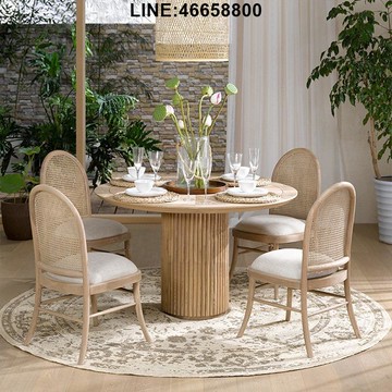 公司貨 免運速發 開立發票 茶桌椅組 餐桌椅組 飯桌 北歐實木靠背椅調性復古藤編餐椅酒店大堂會議椅日式小戶型吃飯椅