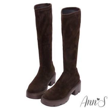 Ann’S一穿瘦一圈~真絲彈力絨厚底及膝長靴5.5cm-咖(版型偏小)