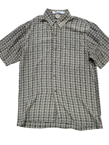 有禮貌穿搭 日本古著 雪紡 幾何圖騰 大地色 短襯 L號 近全新