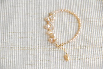 橙-粉紅罌粟米形珍珠手鍊14kgf