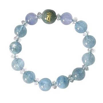 【喨喨飾品】生肖羊&猴的守護神~大日如來/海藍寶石10mm/藍玉髓設計款手鍊A878