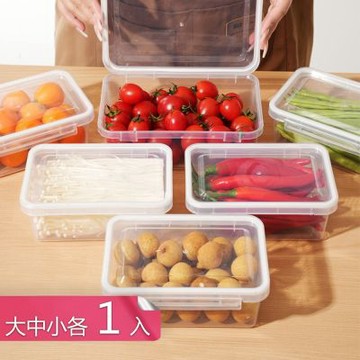 【荷生活】掀蓋式長方形透明密封保鮮盒 食品級耐冷熱可微波單扣保鮮盒-大中小各1入組