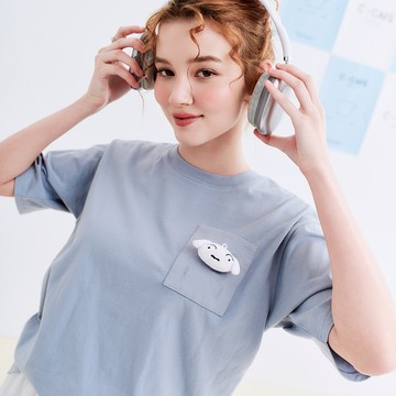 CACO-小白絨毛公仔口袋短T‧親子款-男女共穿【J1SC038】