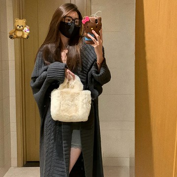 中長款針織開衫女 法式慵懶風灰色毛衣外套 秋冬寬松外穿上衣【淘夢屋】