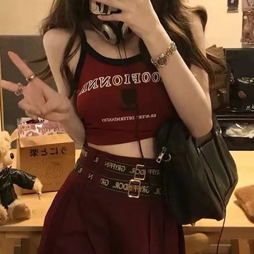 短款小吊帶背心女夏ins潮原宿風美式chic港味甜辣妹露臍運動上衣—貼心服飾