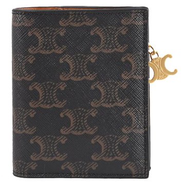 CELINE TRIOMPHE 印花皮革吊飾標誌對開扣式短夾(深咖)