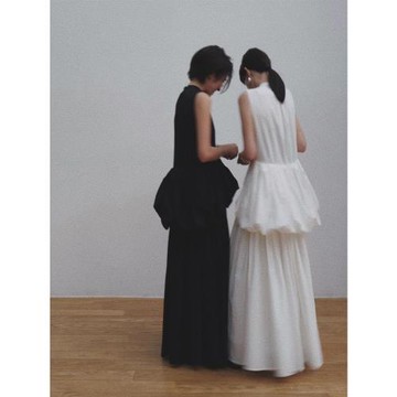 (免運)日本設計師junna通勤氣質純棉立領荷葉邊花苞無袖襯衫連衣裙長裙