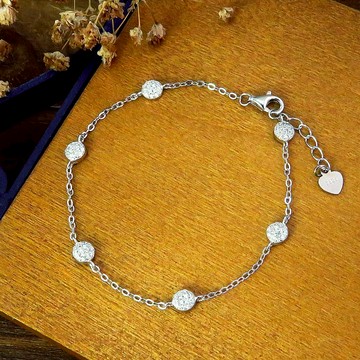 日月之輪 925純銀手鍊 圓形小鑽 白K金色款 女生手鍊