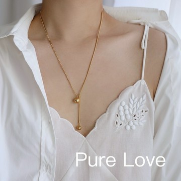 Pure Love樂芙 / 正韓 鈦鋼【L316醫療鋼】G0063簡約金屬球小圓珠可調節長項鏈 / 金 銀