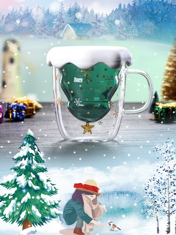 雙層玻璃水杯女簡約清新森系許愿杯子家用創意個性潮流圣誕節禮物