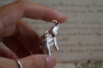 925 纯銀摺紙大象吊咀(向上)(P307)  連SN2/18吋銀鏈- 手作