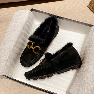 毛毛鞋女冬外穿2024年秋季新款真皮內增高加絨豆豆鞋保暖孕婦棉鞋