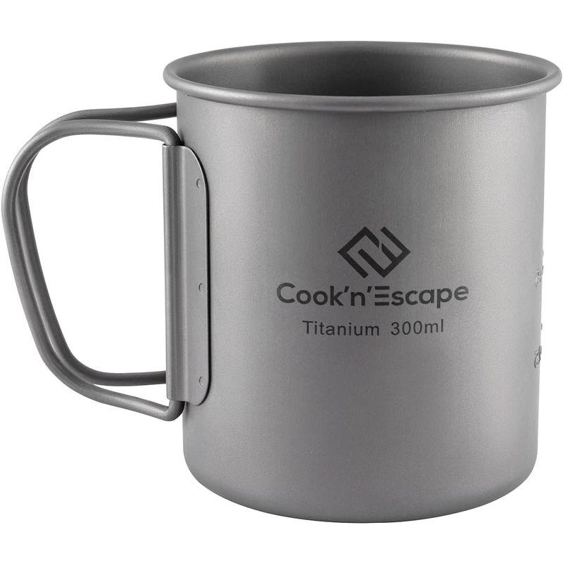 COOK N ESCAPE チタン マグカップ アウトドアマグカップ 300ml 超軽量 頑丈 直火 シングルマグ 折りたたみハンドル付き