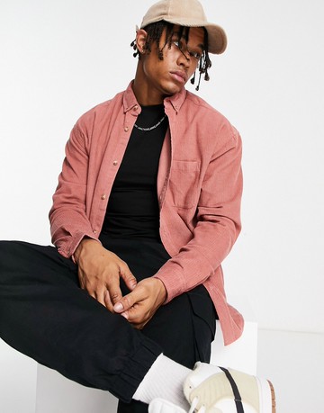 ASOS DESIGN 90s oversized cord shirt in pink