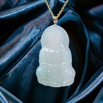 冰種翡翠觀音菩薩吊飾 18K金墜頭 | 天然緬甸玉翡翠 | 送禮
