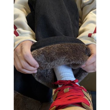 燈芯絨超厚羊羔絨褲子男秋冬青少年加絨加厚保暖寬松直筒休閑長褲
