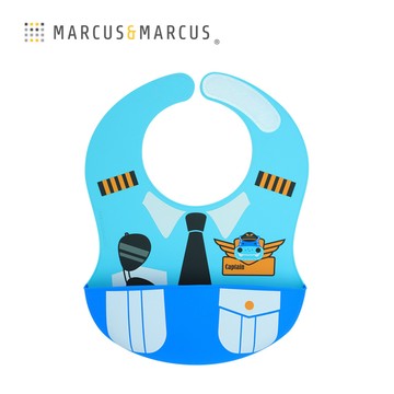 【MARCUS&MARCUS】大口袋寬版矽膠立體圍兜(機長)(藍)