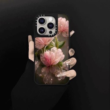 粉色水晶花適用蘋果17promax手機殼16新款iphone15pro小眾高級感14plus防摔玻璃13奢華12時尚女大孔散熱17Air