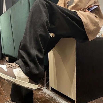 特大码300斤美式复古麂皮绒裤子男女秋冬加绒宽松直筒ins休闲长裤運動長褲 加絨長褲 加厚長褲 工作長褲