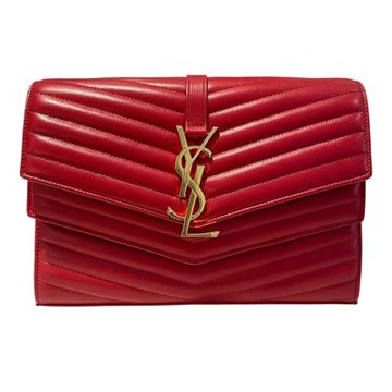二手品 YSL 雙層金釦鏈包 紅色