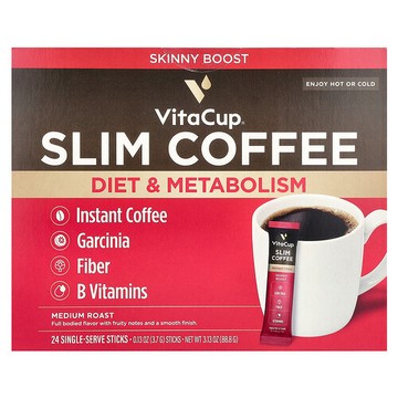 VitaCup, 塑身速溶咖啡，中度烘焙，24 條，每條 0.13 盎司（3.7 克）