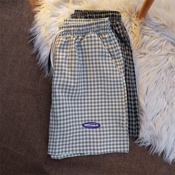 格子短女夏松直筒休高腰腿hiphop五分高街ins潮