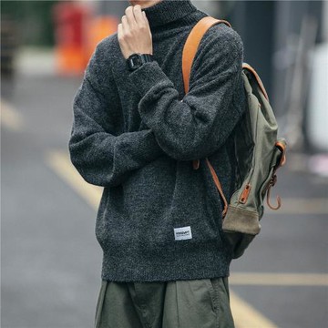 秋冬厚款高領毛衣男寬松潮流時尚百搭純色加厚男生毛線衣翻領線衫