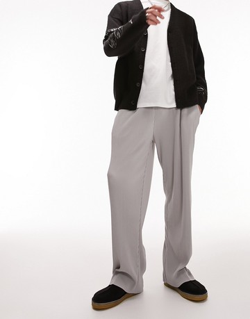 Topman straight plisse jogger in light grey