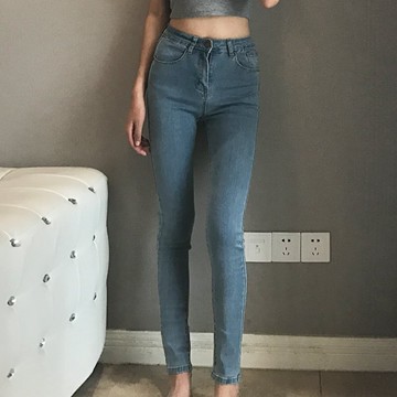 FINDSENSE G6 韓國時尚 街頭復古高腰鉛筆褲純色修身顯瘦窄管褲牛仔褲女褲