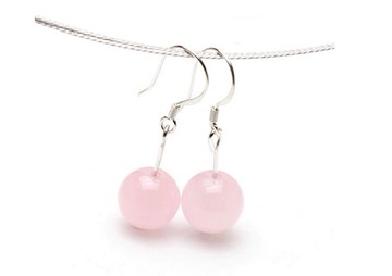 正品 天然粉玉髓耳墜耳環耳線耳飾925銀耳鉤粉色水晶耳墜簡單女款1入