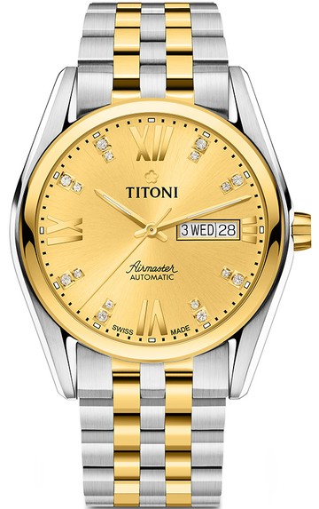 TITONI 梅花錶 AIRMASTER 空中霸王 系列 機械男腕錶(93709SY-615)-40mm-金面鋼帶【刷卡回饋 分期0利率】【APP下單點數13倍送】