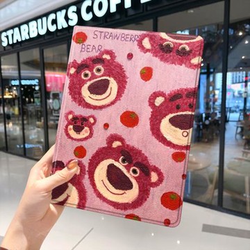 草莓熊2021款ipad9保護套pro2020蘋果mini6外套ipod迷你4殼air5適用2平板3帶筆槽8第九代7三折2019可愛少女生