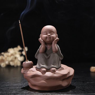 茶寵擺件創意線香爐紫砂彩砂小和尚沙彌精美手工茶道茶具擺設1入