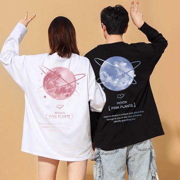 長袖 情侶款 前後圖 空空愛心星球  純棉 現貨 XS~XL 情侶裝 台灣製【YCL756】情侶T 長T 長袖T