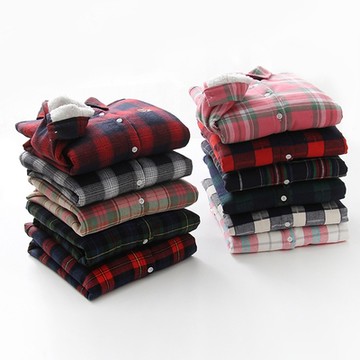 保暖襯衫長袖加絨加厚格子上衣多色可選-設計所在