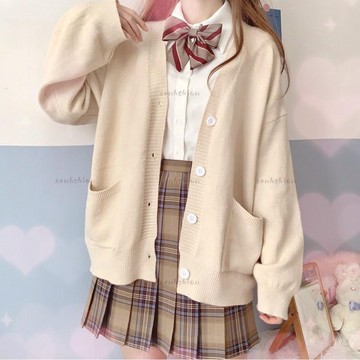 高品質少女JK💞日本JK慵懶風毛衣 秋季新款 jk制服外搭上衣 中長款外套針織開衫 韓版寬松百搭 學院風v領外套上衣