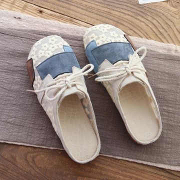 半包拖鞋女夏外穿2025新款森系文藝復古平底懶人拖網紗透氣涼拖鞋