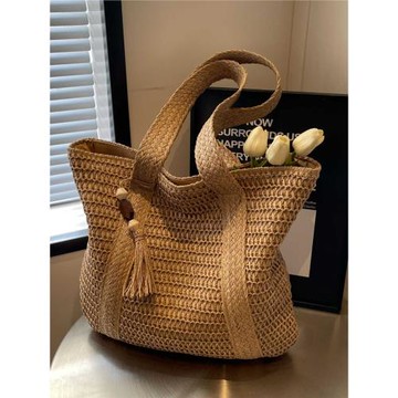 手工編織包包女士2024新款單肩包大容量托特包時尚沙灘度假草編包