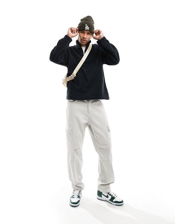 New Look 1/2 zip fleece funnel neck in black