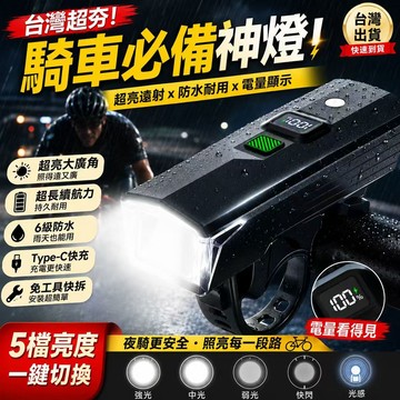 低價現貨💓1600mAh智能光感腳踏車前燈 超亮感應自行車燈 Type-C充電車燈 腳踏車前燈 夜騎照明燈 智慧光感車燈