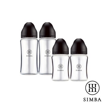 【黑潮來襲】小獅王辛巴 蘊蜜質金玻璃寬口防脹氣奶瓶2大2小經典組-新生適用