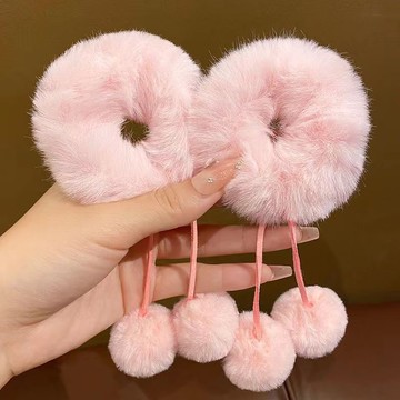 🚀隔日達出 可開統編🔥粉白色毛絨髮圈球球可愛系少女雙馬尾發繩丸子頭秋冬韓系百搭頭繩