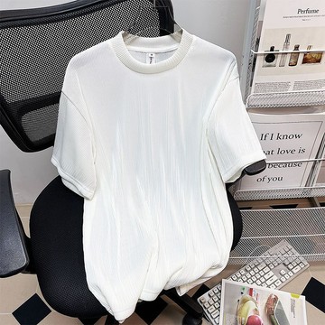 【夏季】100公斤大码 冰丝短袖男夏季薄款设计感小众凉感t恤宽松圆领垂感高弹速干上衣