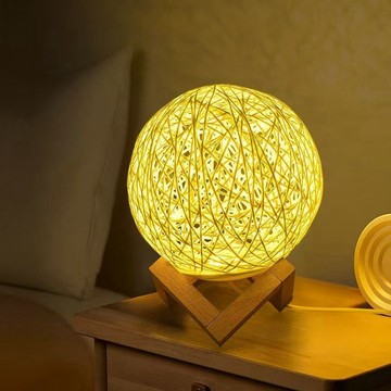 【台灣出貨】創意小檯燈牀頭燈氛圍藤球小夜燈臥室睡眠燈插電月球燈星空投影燈房間氛圍燈  小夜燈 生日禮物