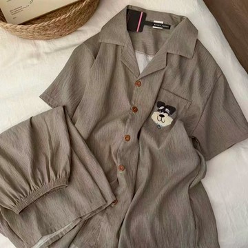 青少年卡通夏季男睡衣 短袖開衫 薄款可外穿家居服 睡衣兩件套裝 男生睡衣 男裝 送男朋友