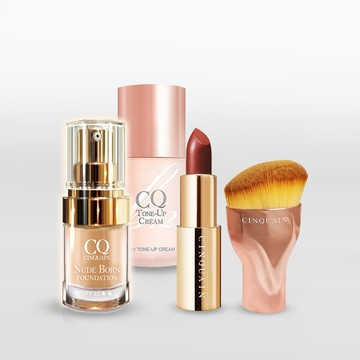 【提亮潤色】CQ思珂 天生美肌恆霧粉底 +B12氧氣亮顏素顏霜 +好萊霧絲絨唇膏 送「玫瑰油漆粉底刷」-杜妍推薦