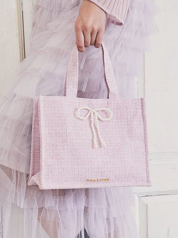 小香風珍珠蝴蝶結裝飾方形手提包(8A43F0J6000) - Maison de FLEUR