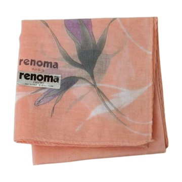 renoma PARIS 日本製優雅花紋字母LOGO圖騰帕巾(蜜桃粉/42CM)