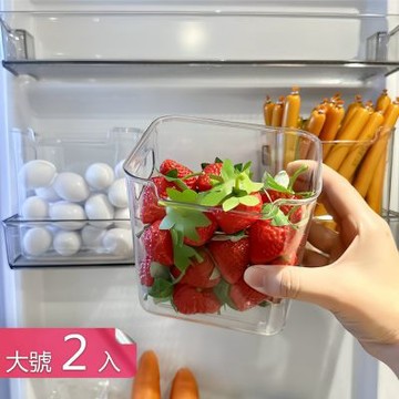 【荷生活】透明豎放收納側門冰箱收納盒 兩側提手易拿取冰箱食物分類盒-大號2入組